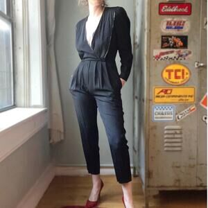 Vintage 80s Carteret Jumpsuit | Glass Beaded Trim | Power Suit Sz S